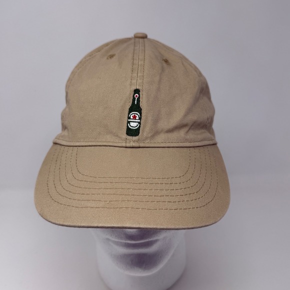 Rare Heineken Beer Bottle Embroidered Tan Cotton Adjustable Dad Hat Baseball Cap